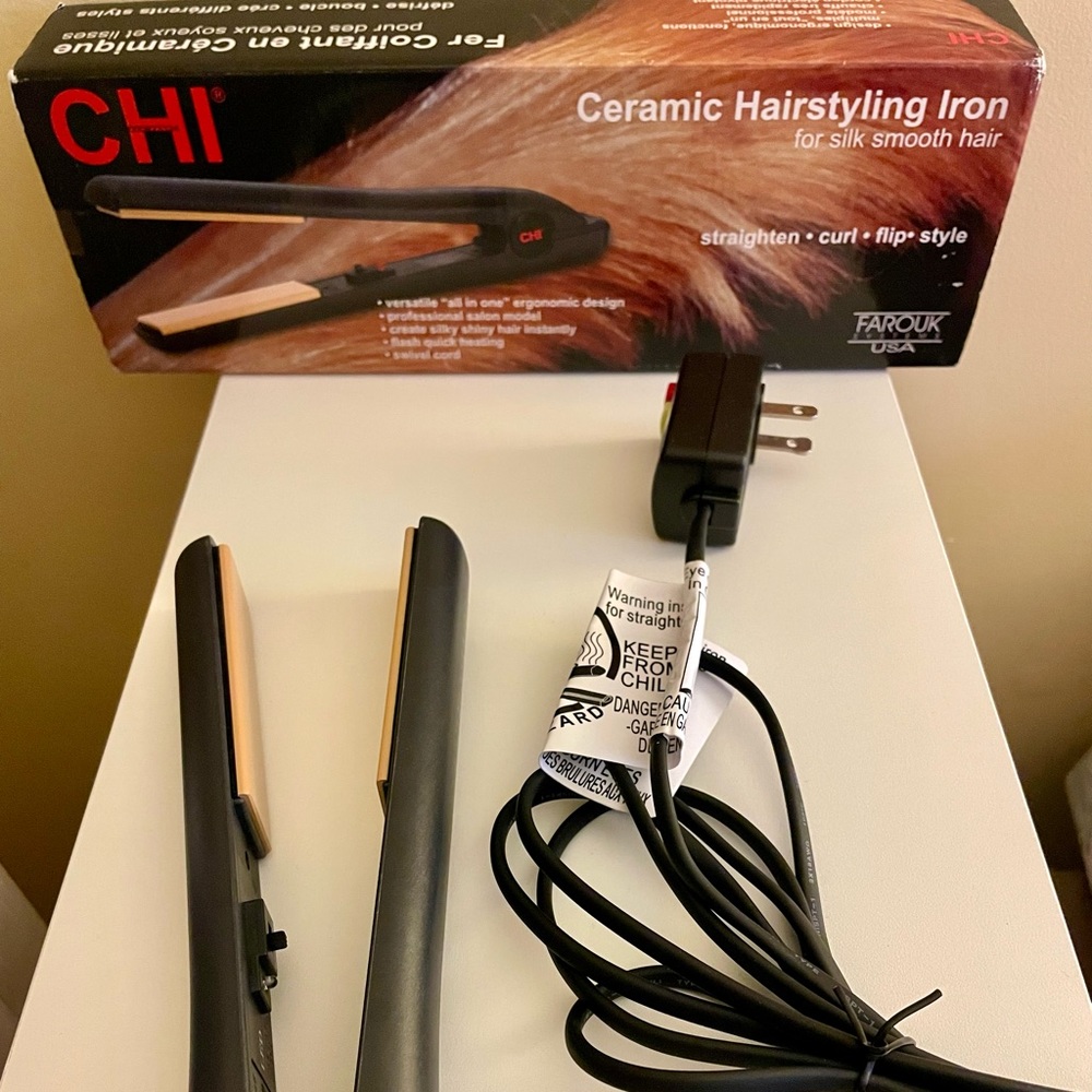 CHI Flat Iron, BRAND NEW w/box. 1” Iron straightens, curls, flips & smooth frizz